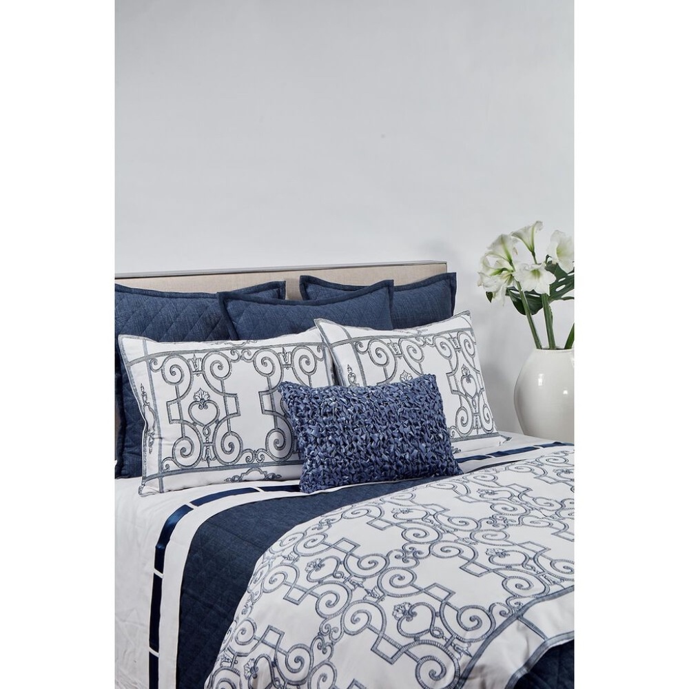 ANN GISH THE ART OF HOME IRON GATE KING DUVET COVER & SHAMS - BLUE/WHITE - NEW